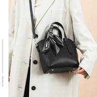 Pure Leather Cowhide Single Shoulder Crossbody Bag Ladies Handbag Fashion Bucket Bag Simple Basket Comes with Scarf