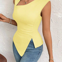 Spring Summer Elegant Stylish Daily Dating Casual Women's Sleeveless Tops Side Ruched Asymmetric Hem One-Shoulder Cut out