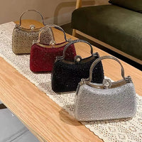 Glitter Shiny Diamonds Evening Bag Metal Handle Square Bag Fashion Women Handbag Wedding Party Clutch Purse Female