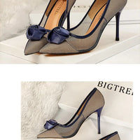 Women's Sexy Nightclub Pole Dancing Show Thin Heels High Mesh Hollowed Out Satin Rose Flower Woman Pumps