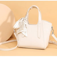 Pure Leather Cowhide Single Shoulder Crossbody Bag Ladies Handbag Fashion Bucket Bag Simple Basket Comes with Scarf