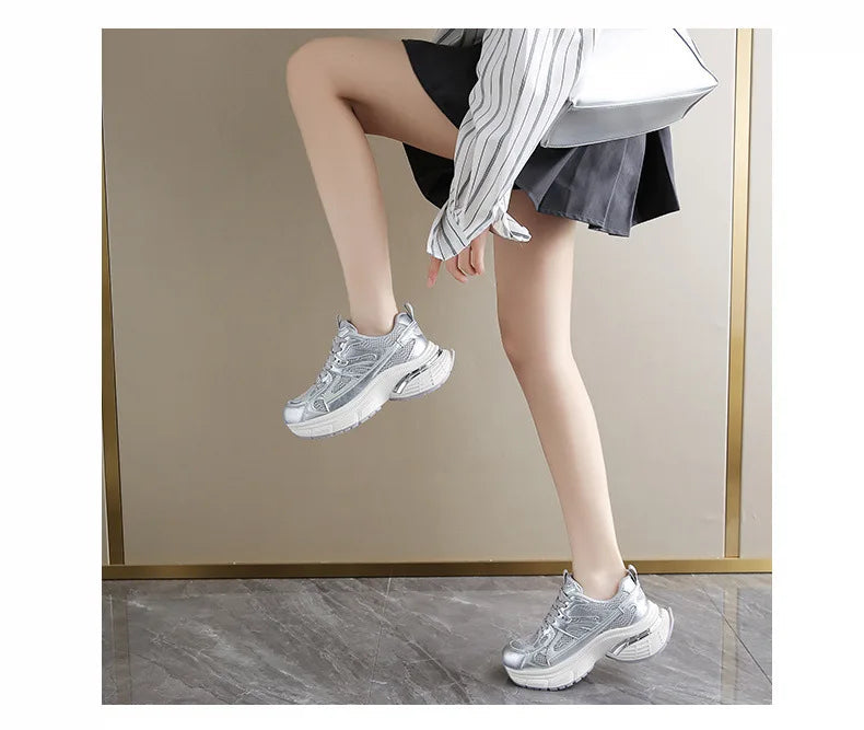 Respirable Thick Bottom Dad Shoes for Women in All Seasons Breathable Fashionable Flat Heel Anti-Odor Casual Footwear