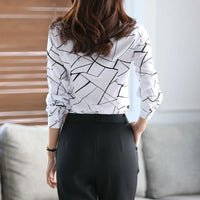2025 New Women's White Striped Blouse Korean Slim Long Sleeve Printted Turn Down Collar Shirts Single-breasted Office Lady Shirt
