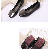 Light Metal buckle roll-up flats ladies shoes cozy moccasins sequined cloth foldable ballet flats