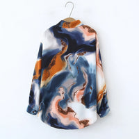 Women's Vintage Tie Dye Niche Design High End French Satin Shirt Long Sleeve Elegant Soft Drape Blouse Top