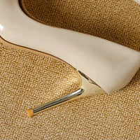 French Style Single Shoes Spring Women Pumps New Pointed Toe Shallow Mouth Metallic Buckle Commuting Shoes Stiletto Single Shoes