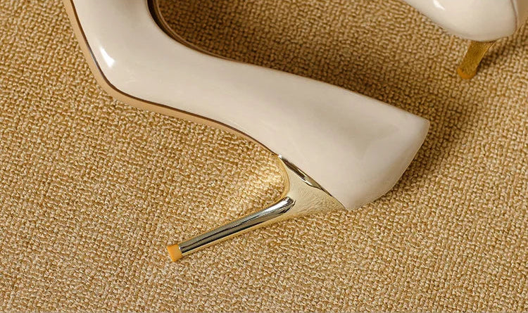 French Style Single Shoes Spring Women Pumps New Pointed Toe Shallow Mouth Metallic Buckle Commuting Shoes Stiletto Single Shoes