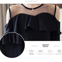 Loose Women's Chiffon Shirt round Neck Pure Color Mesh Five Sleeve Transparent Top Fashionable Small Shirt