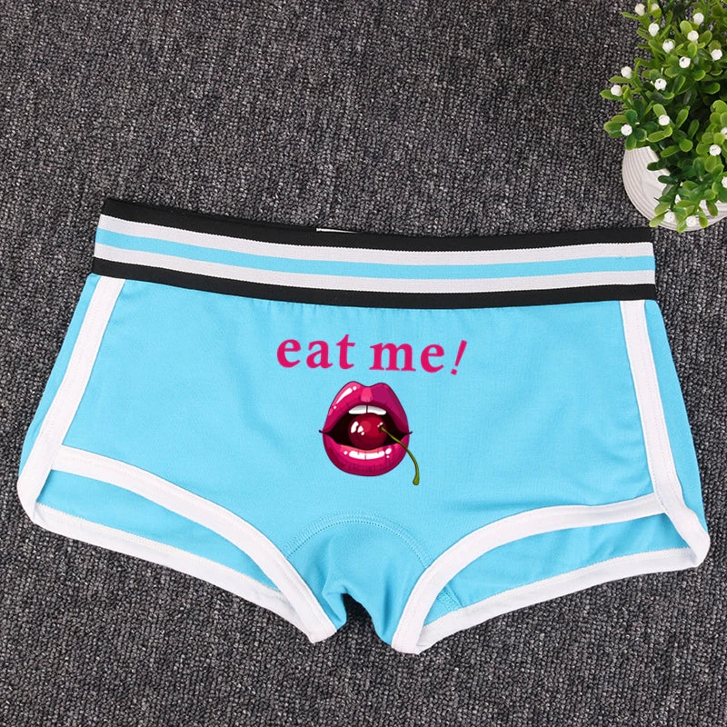Fashion Girls Boxer EAT ME Cherry In The Mouth Cotton Underwear Sexy Boys shorts for Women Ladies Shorts Comfortable Home Panties