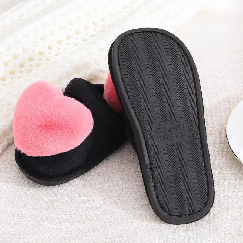 Warm Cotton Slippers Women's Cartoon Peach Heart Design Floor Anti-slip Home Slippers For girls - Natalia Home Fashion