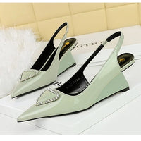 Spring Candy Fashion Pointed Toe Women Pumps Sling back Wedges High Heels Party Prom Mules Shoes