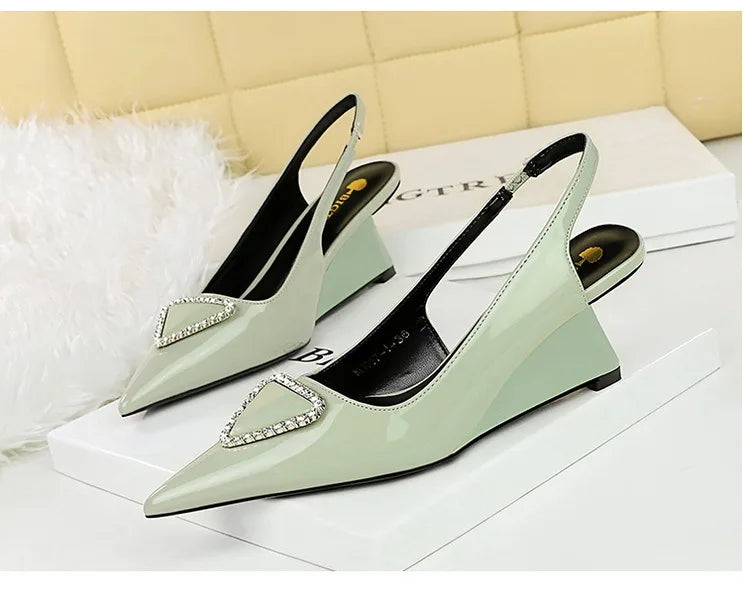 Spring Candy Fashion Pointed Toe Women Pumps Sling back Wedges High Heels Party Prom Mules Shoes