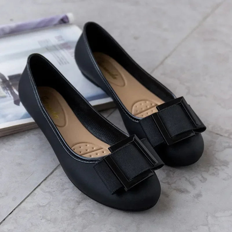 Jelly Flat Shoes Lady Waterproof Bow Tie Flats Cute Sweet Shoes Women Fashion Comfortable Soft