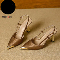 Women's Pumps Sexy Stiletto Sandals Fashion Metallic Pointed Toe Rear Hollow Out High Heels Single Shoes Lady Sandals