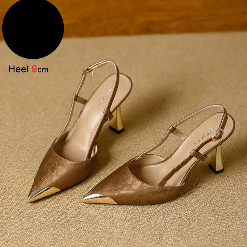 Women's Pumps Sexy Stiletto Sandals Fashion Metallic Pointed Toe Rear Hollow Out High Heels Single Shoes Lady Sandals