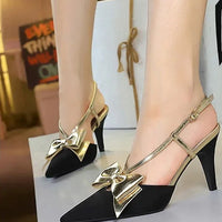 French Style Velvet Pointed Toe High Heels Hollow out Embroidery Butterfly Knot Party Shoes Women's Low Heel Single Shoes