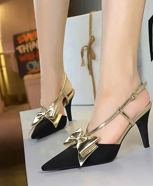 French Style Velvet Pointed Toe High Heels Hollow out Embroidery Butterfly Knot Party Shoes Women's Low Heel Single Shoes