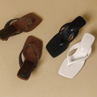 Formal Flip Flops Woman High Heels Cool Slippers Women's Summer New Retro Leopard Print Toe Square Heel Slippers Women Outside