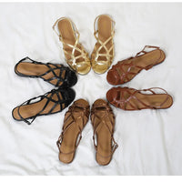French-style cross-strap sandals, summer open-toe flat women's shoes, one-strap buckle Roman-style commuter shoes