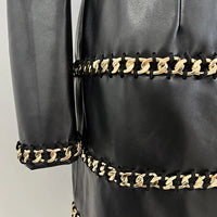 Elegant Socialite Fashion New Heavy Chain Three-Dimensional Ruffle Off-Shoulder Leather Dress Sexy Mini Dress