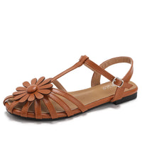 Elegant Fashion Roman Round Head Flat Sandals Women Woven Hollow Sandals Female Closed Toe Summer Ladies Shoes