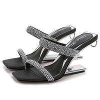 Crystal Women Slippers Letter Strange High Heels Prom Dress Shoes Ladies Outside Slides Straps Pumps Summer Sandals Mules Natalia Home Fashion    Natalia Home Fashion