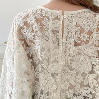 Round Neck Lace Shirt Women's Summer Floral Print Tie Dotted Cotton Blend Full Sleeve Slim Fit Button up Top