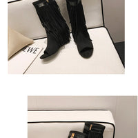 Designer Fringe Wedges Boot Sandals Woman High Heels Open Toe Party Prom Shoes Sexy Zipper Female Pumps Women Boots