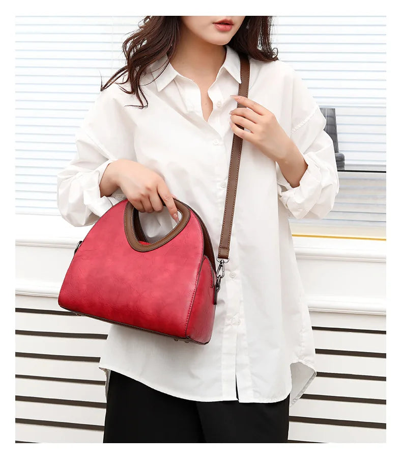 Vintage Genuine Leather Women's Bag Crossbody Shoulder Bag Fashion Large Capacity Handbag Tote Bag