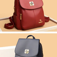 Soft Leather Dual-Shoulder Bag Student Backpack Travel Versatile Women's Bag