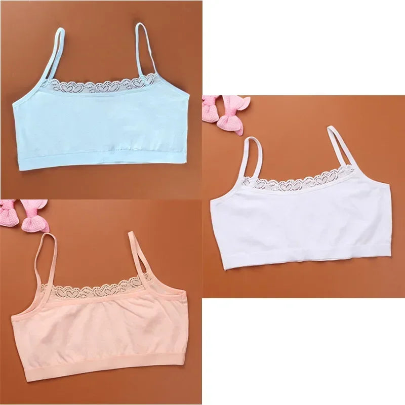 Young Girls Lace Puberty Teenage Soft Cotton Underwear Training Bra Crop Top 8-14years lace bra