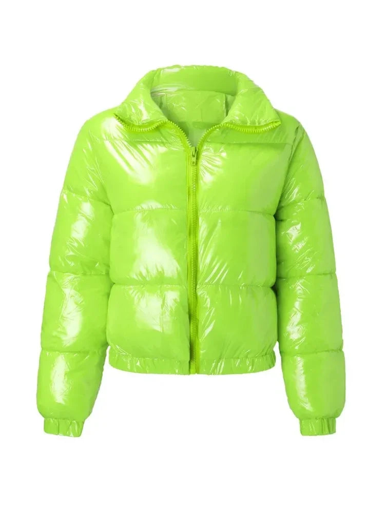 Winter Jacket Women Oversized Puffy Shiny Bubble Coat Solid Cotton Padded Coat Warm Waterproof Parka Female Outerwear - Natalia Home Fashion