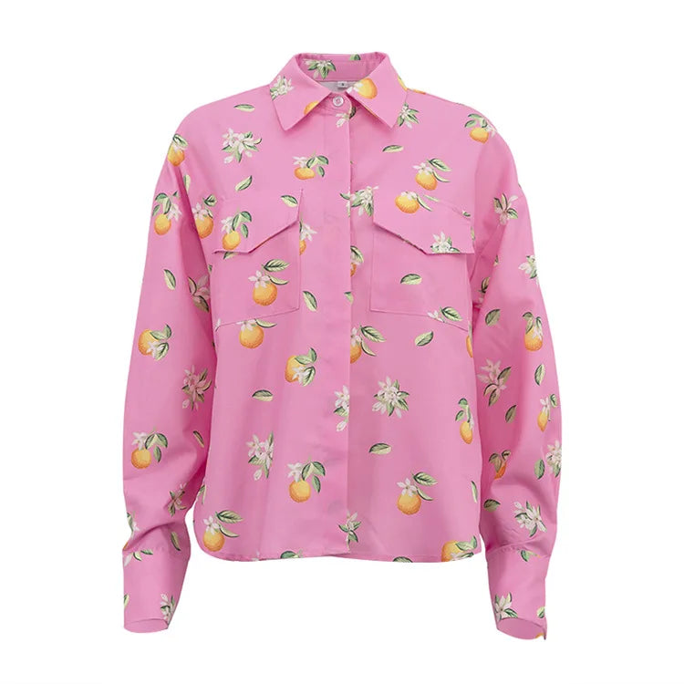 Fashion Loose Print Women's Shirt Casual Lapel Long Sleeve Shirts Elegant Classic Pockets Top Female Blouse