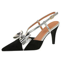 French Style Velvet Pointed Toe High Heels Hollow out Embroidery Butterfly Knot Party Shoes Women's Low Heel Single Shoes