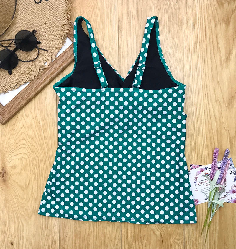 Women Dots Tankini Plus Size Swimwear Push Up Two Piece Swimsuit with Shorts High Waist Bathing Suit 2XL Polka Print Beachwear