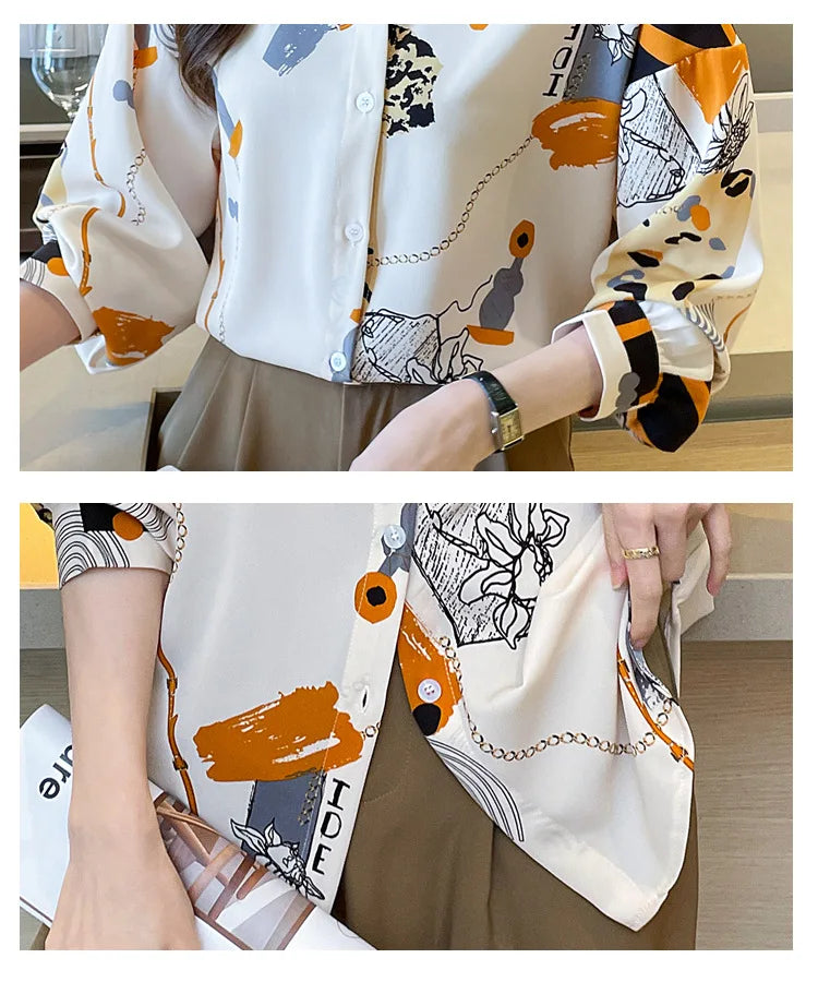 Spring Chiffon Shirt Women's Long-sleeved Printed Color Niche Chiffon