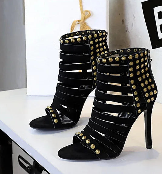 Rivet Roman Shoes, Retro Super High Heel Women's Shoes