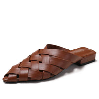 Hollow Woven Pointed Cool Slippers Women's Summer Thick Heel Outer Wear Bag Head Half Slippers Women Sandals