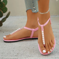 Slippers Sandals Women Fashion Casual Beach Outdoor Flip Flop Sandals Beads String Ladies Flat Slippers with Beed Pearls slip on