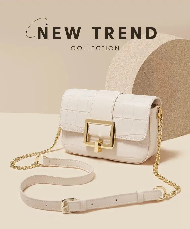 Luxury Two-Layer Cow Leather Handbag Women's Trendy Chain Crossbody Phone Bag Single Shoulder Bag Neutral Minimalist Style