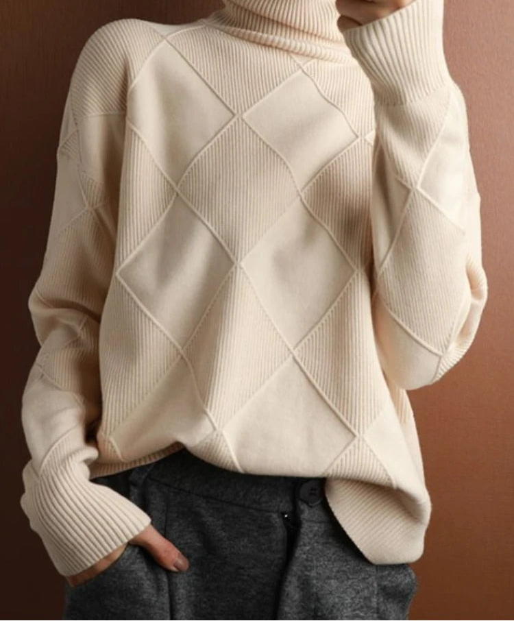 Turtleneck Sweater Diamond Solid Color Warm Pullover Loose Lazy Wind Knitted Bottoming Shirt Pullovers Tops Jumper