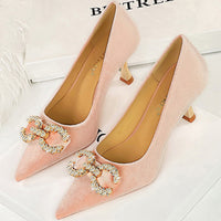 Luxury Women 7cm High Heels Wedding Pumps Lady Luxury Designer Metal Chain Buckle High Heels Stiletto Women Dress Shoes