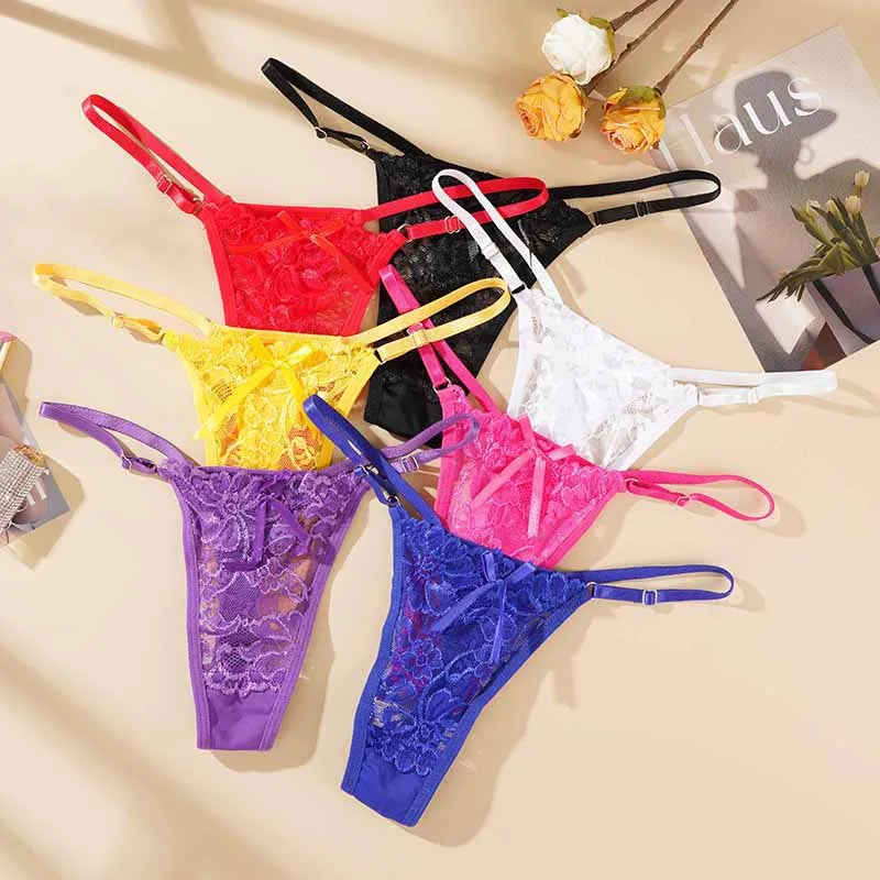 Lace Underwear For Women Low Rise Adjustable Waist Thongs Sexy G-String Female Breathable Underpants Lingerie