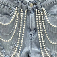 Denim Summer Shorts for Women's Bottoms Pearls Fashion Casual Shorts