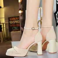 One-Strip Ultra-High Heel Sandals Platform Thick Heel Bow Women Shoes Square Toe Shallow Mouth Hollow Shoes