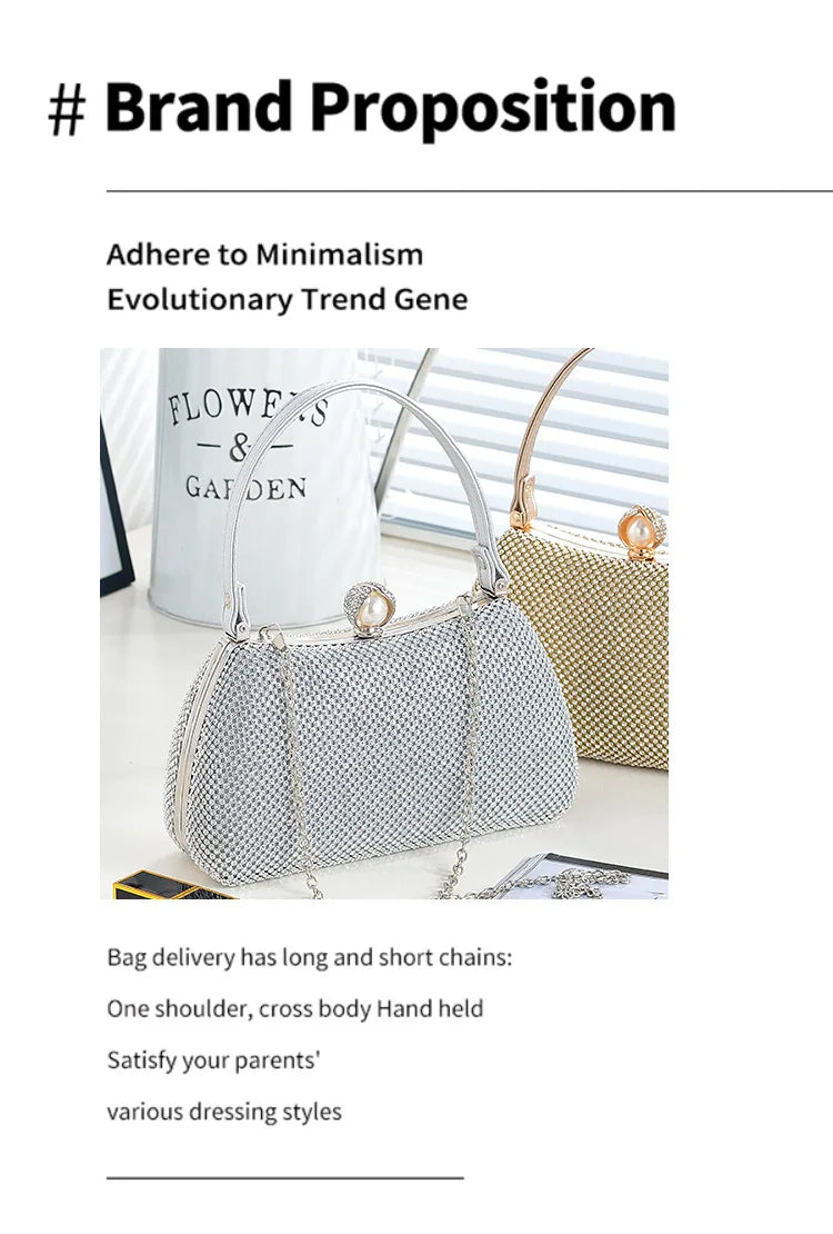 Stylish Simple Sparkling Full Diamond Handbag Temperament Shoulder Sparkling Diamond Crossbody - Simple Yet Stylish Banquet Bag