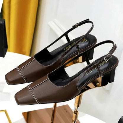 Design Shallow Women Pumps Pointed Toe Sling backs Sandals Elegant Office Work Thin High Heels Shoe Retro Shoes Women - Natalia Home Fashion