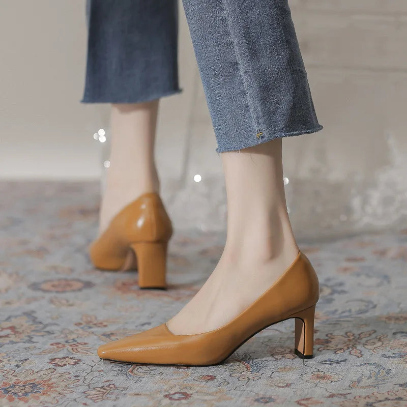 Fashion Patent Leather Women's Pumps Square Toe Stripper Elegant Party Vintage Spring Ladies Shoes
