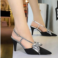 French Style Velvet Pointed Toe High Heels Hollow out Embroidery Butterfly Knot Party Shoes Women's Low Heel Single Shoes