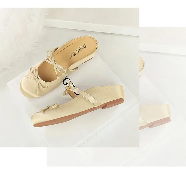 Ladies Slippers Bowknot Silks Satins Women Shoes Round Head Women Sandals Summer Shoes Women Slippers